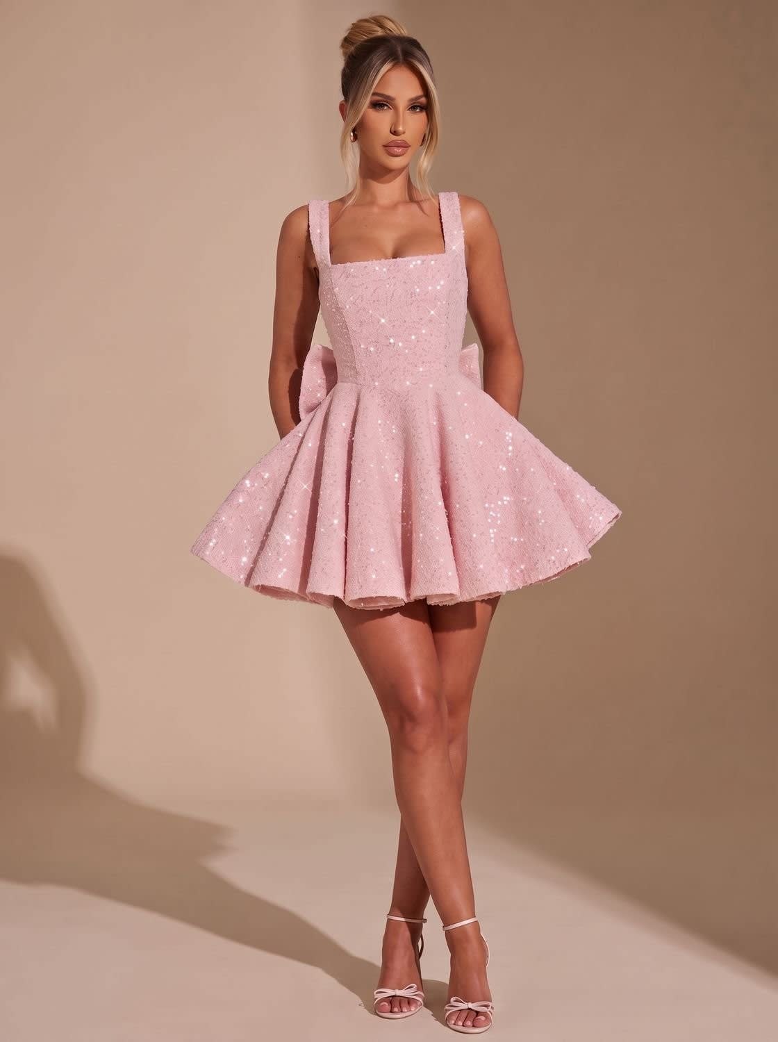 Women's Sequin Bow Christmas Party Mini Dress | Christina_8