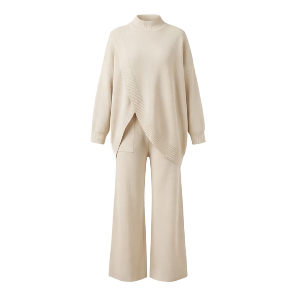 Women's Asymmetric Knit Wide Leg Set | Loretta_13