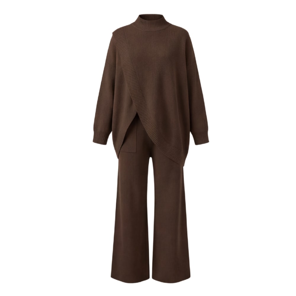 Women's Asymmetric Knit Wide Leg Set | Loretta_14