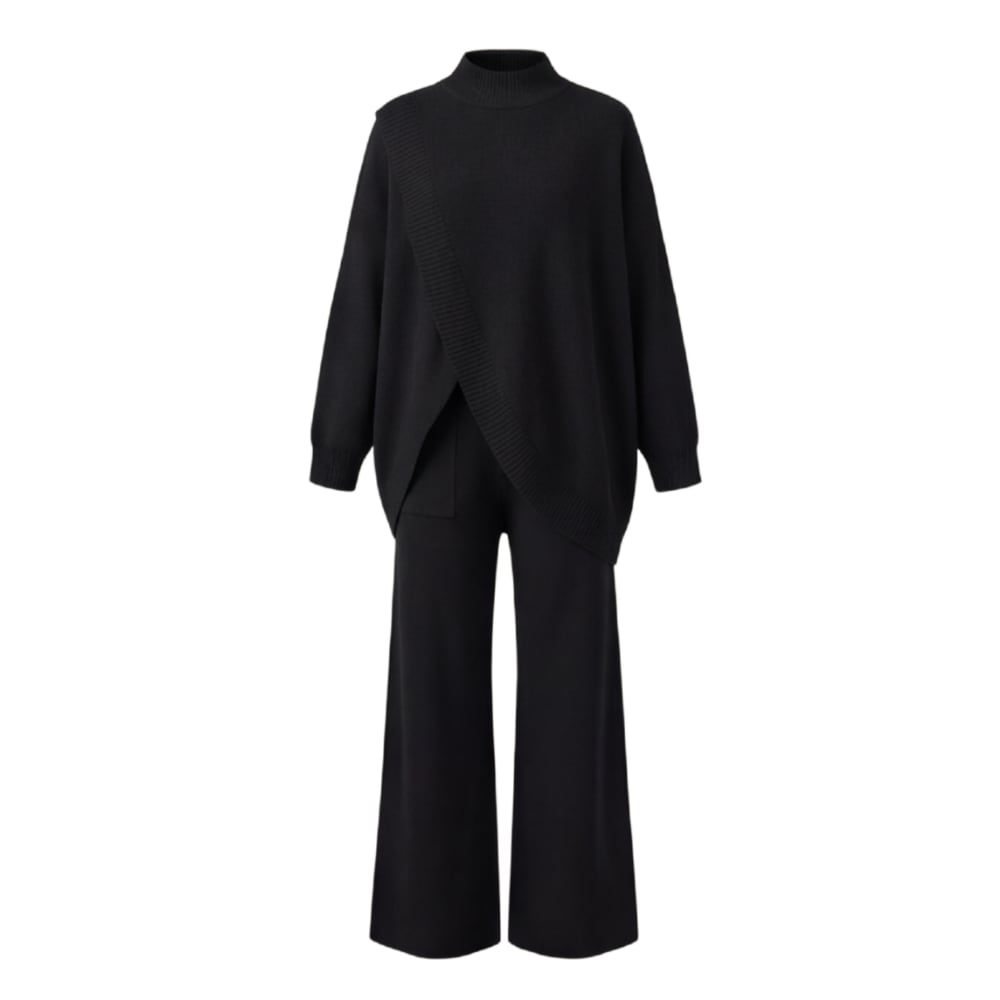Women's Asymmetric Knit Wide Leg Set | Loretta_15