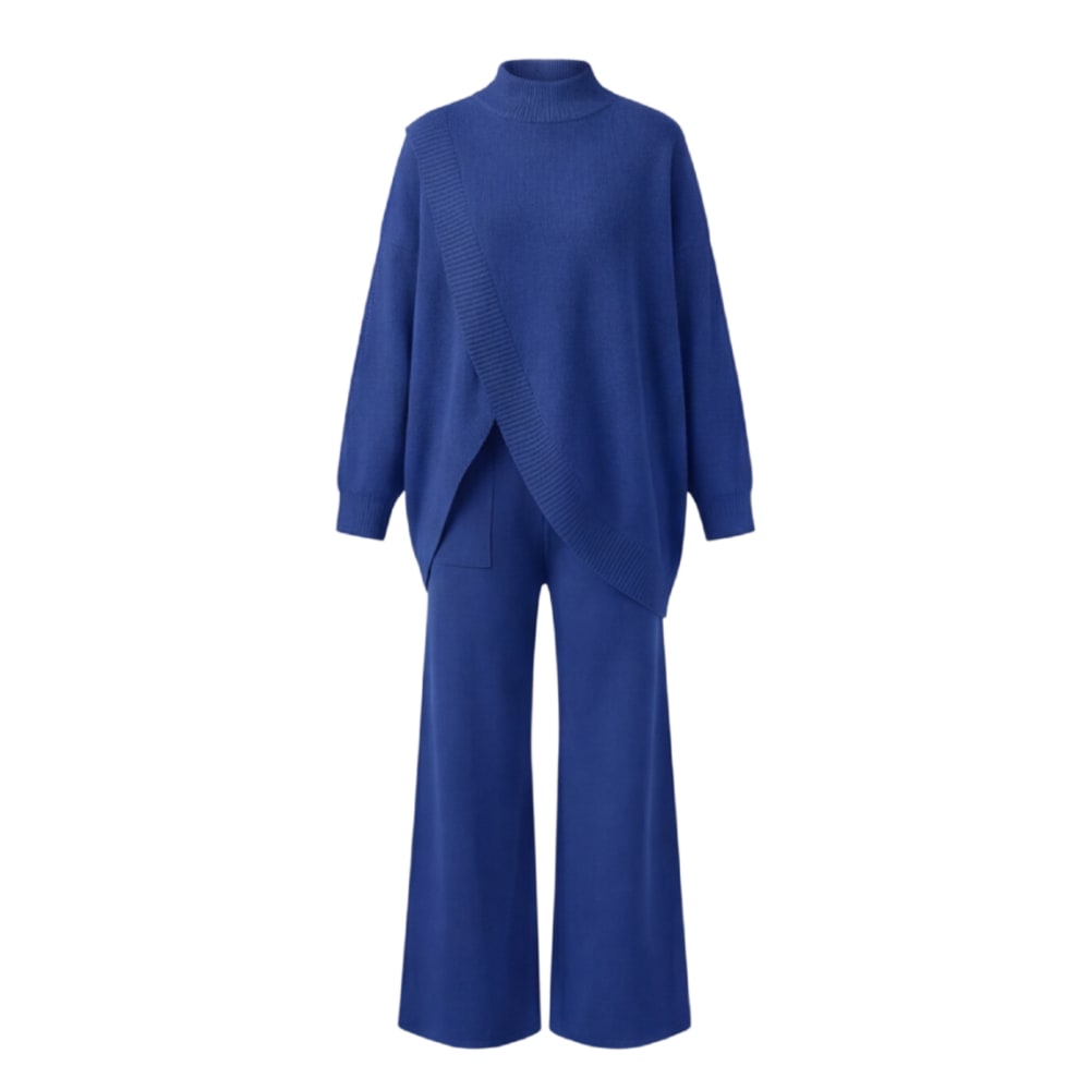 Women's Asymmetric Knit Wide Leg Set | Loretta_16