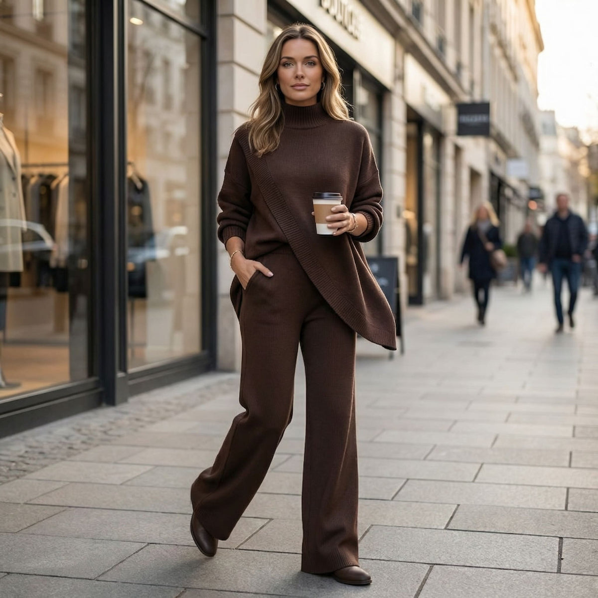 Women's Asymmetric Knit Wide Leg Set | Loretta_5