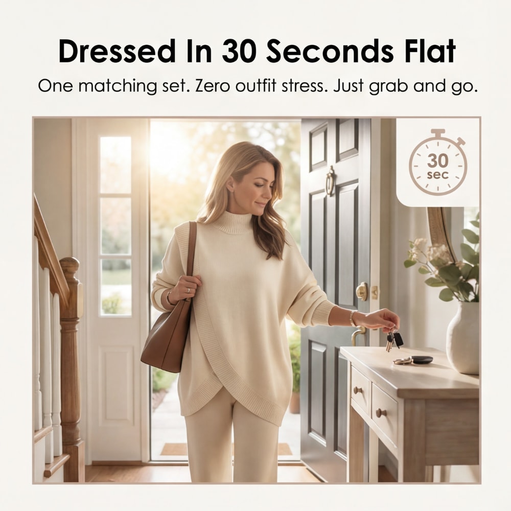 Women's Asymmetric Knit Wide Leg Set | Loretta_8