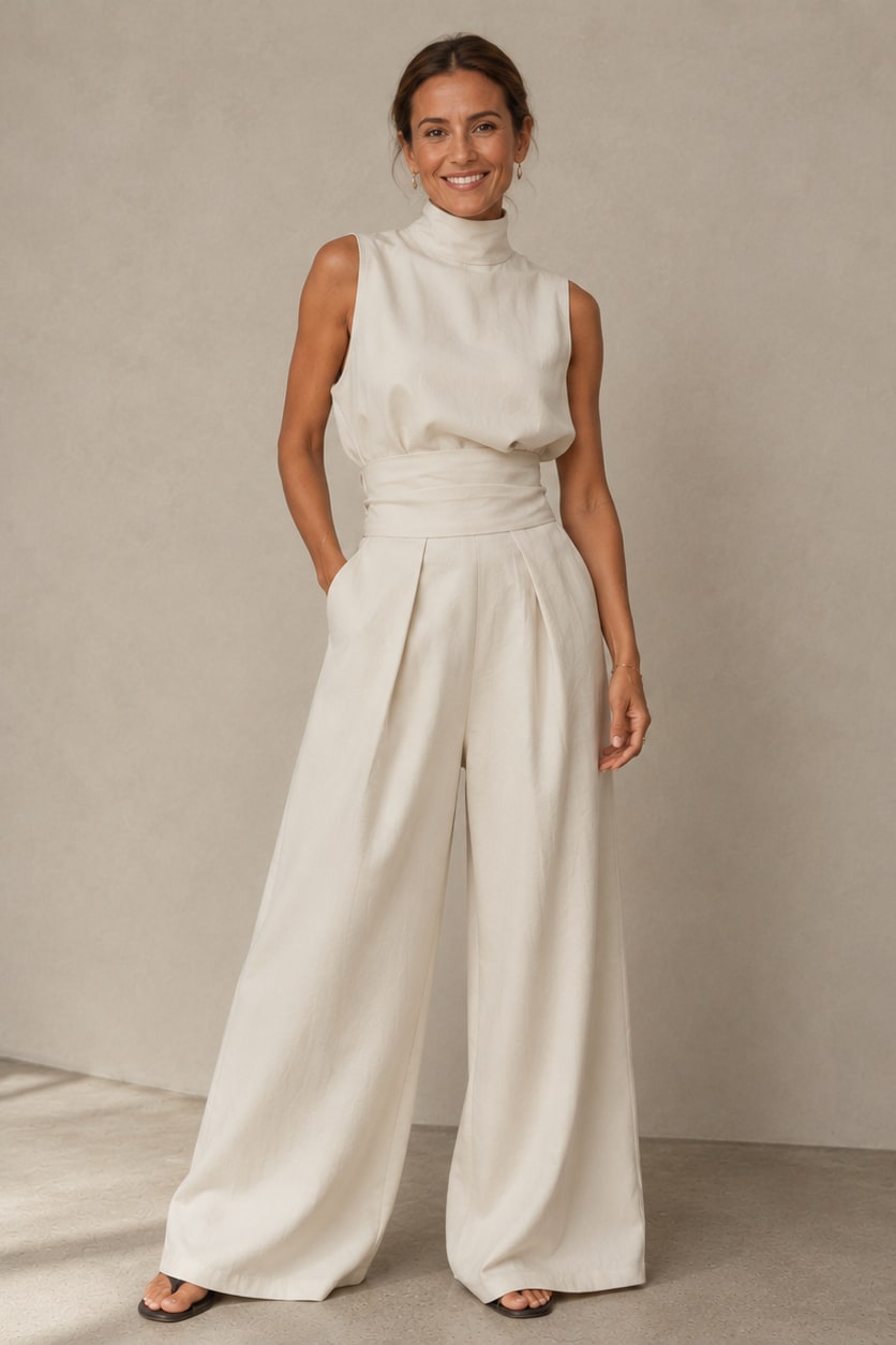 Women's Sleeveless Wide Leg Co-ord Set | Yvette_2