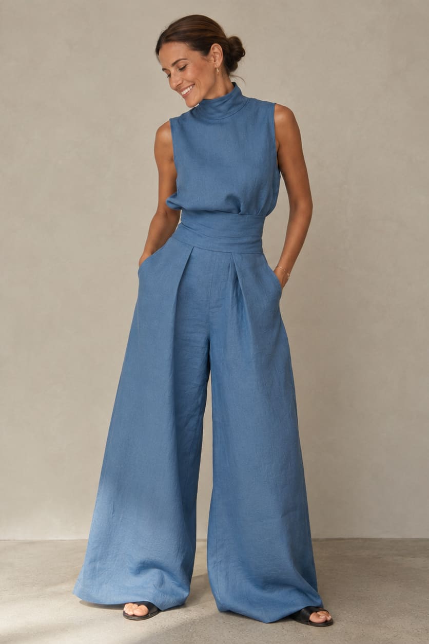 Women's Sleeveless Wide Leg Co-ord Set | Yvette_4