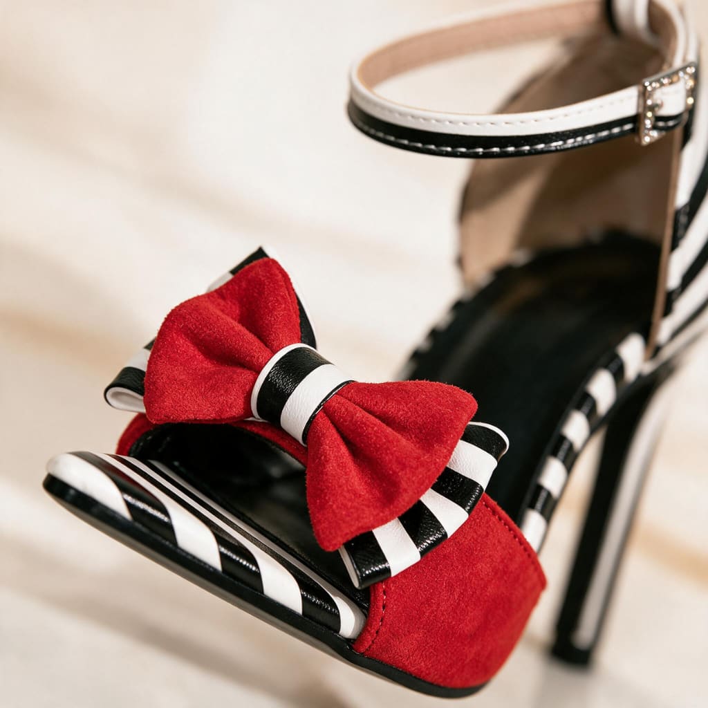Women's Striped Bow Pointed Heels | Grania_7
