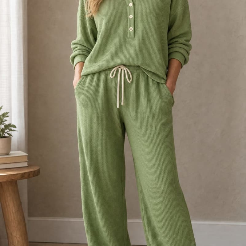 Women's Waffle Knit Henley Lounge Set | Joy_1