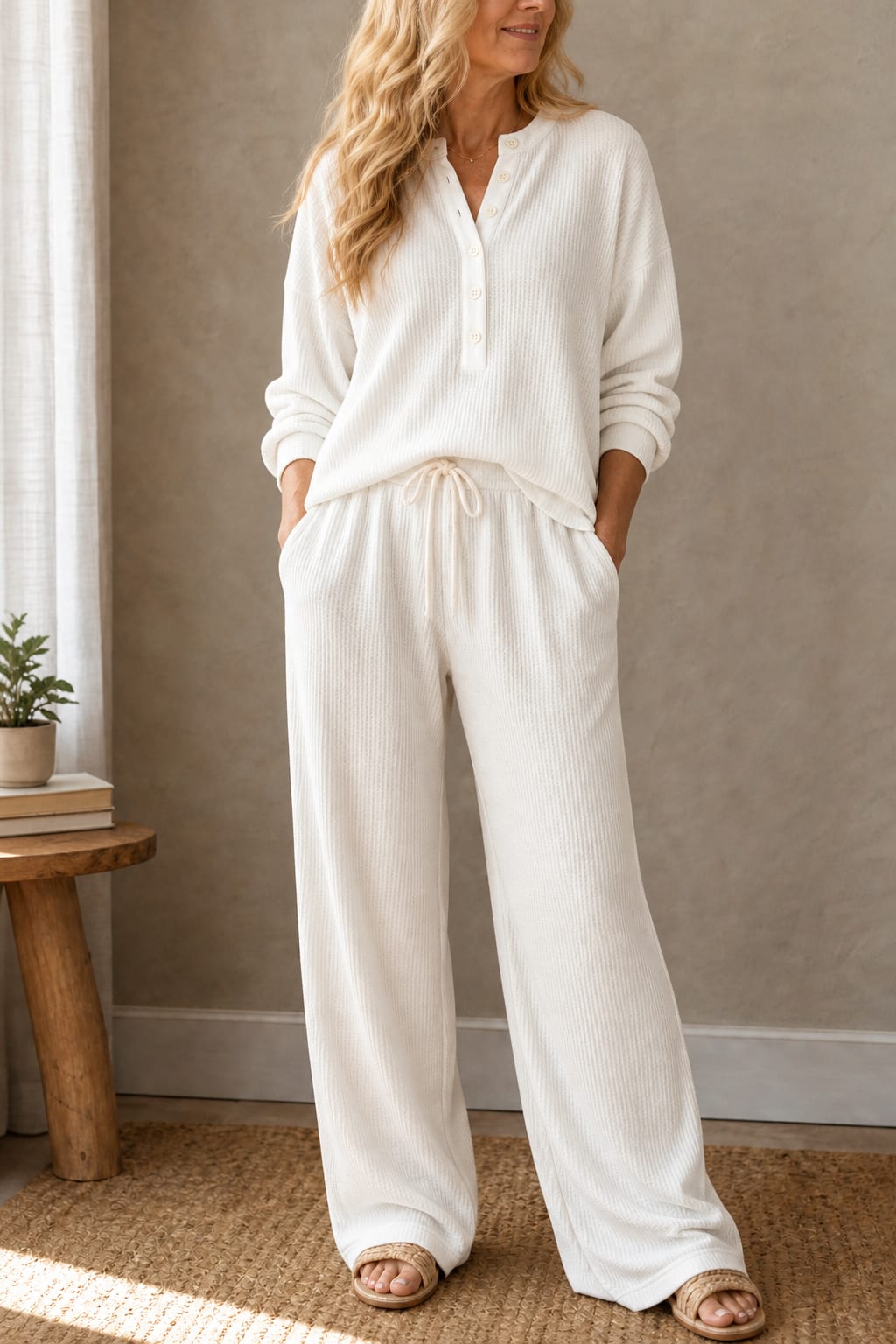 Women's Waffle Knit Henley Lounge Set | Joy_15