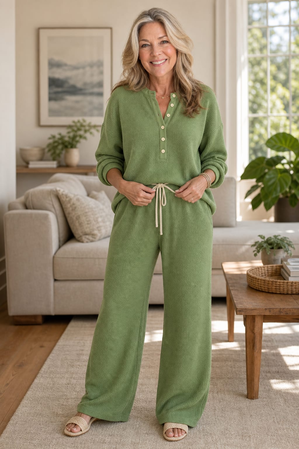 Women's Waffle Knit Henley Lounge Set | Joy_2