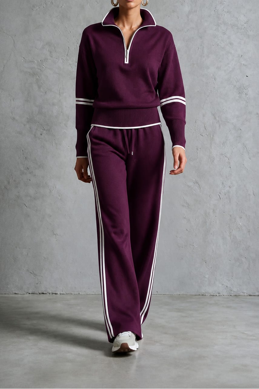 Women's Half Zip Wide Leg Tracksuit | Lesley_16