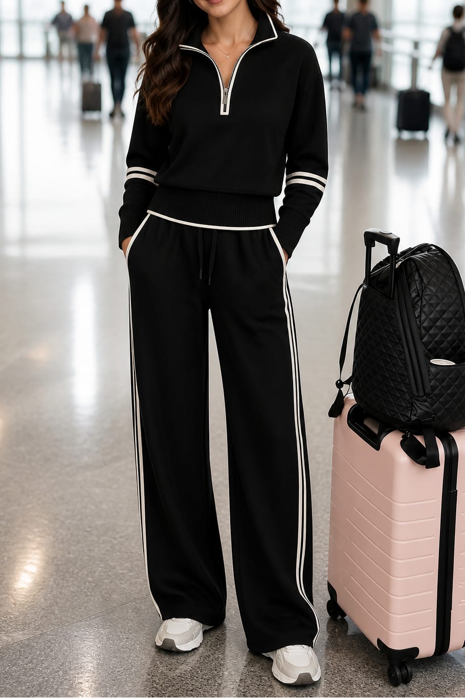 Women's Half Zip Wide Leg Tracksuit | Lesley_17
