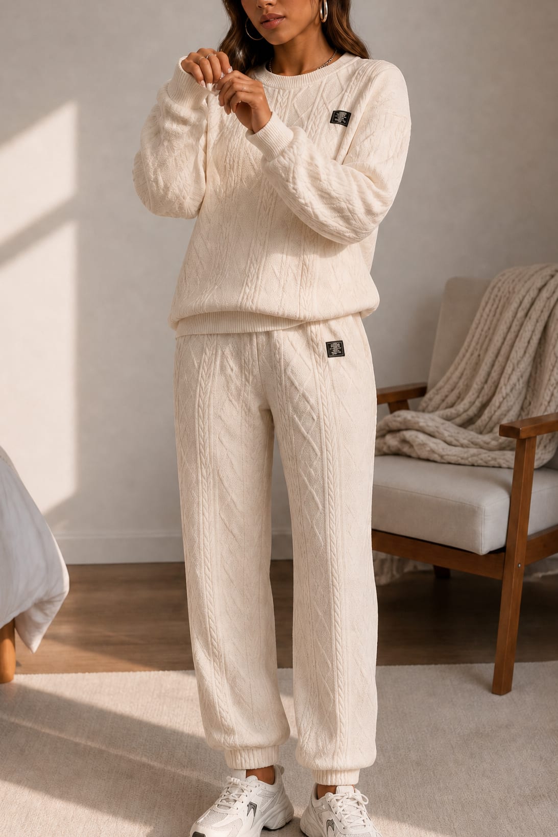 Women's Cable Knit Jumper Jogger Set | Rochelle_12