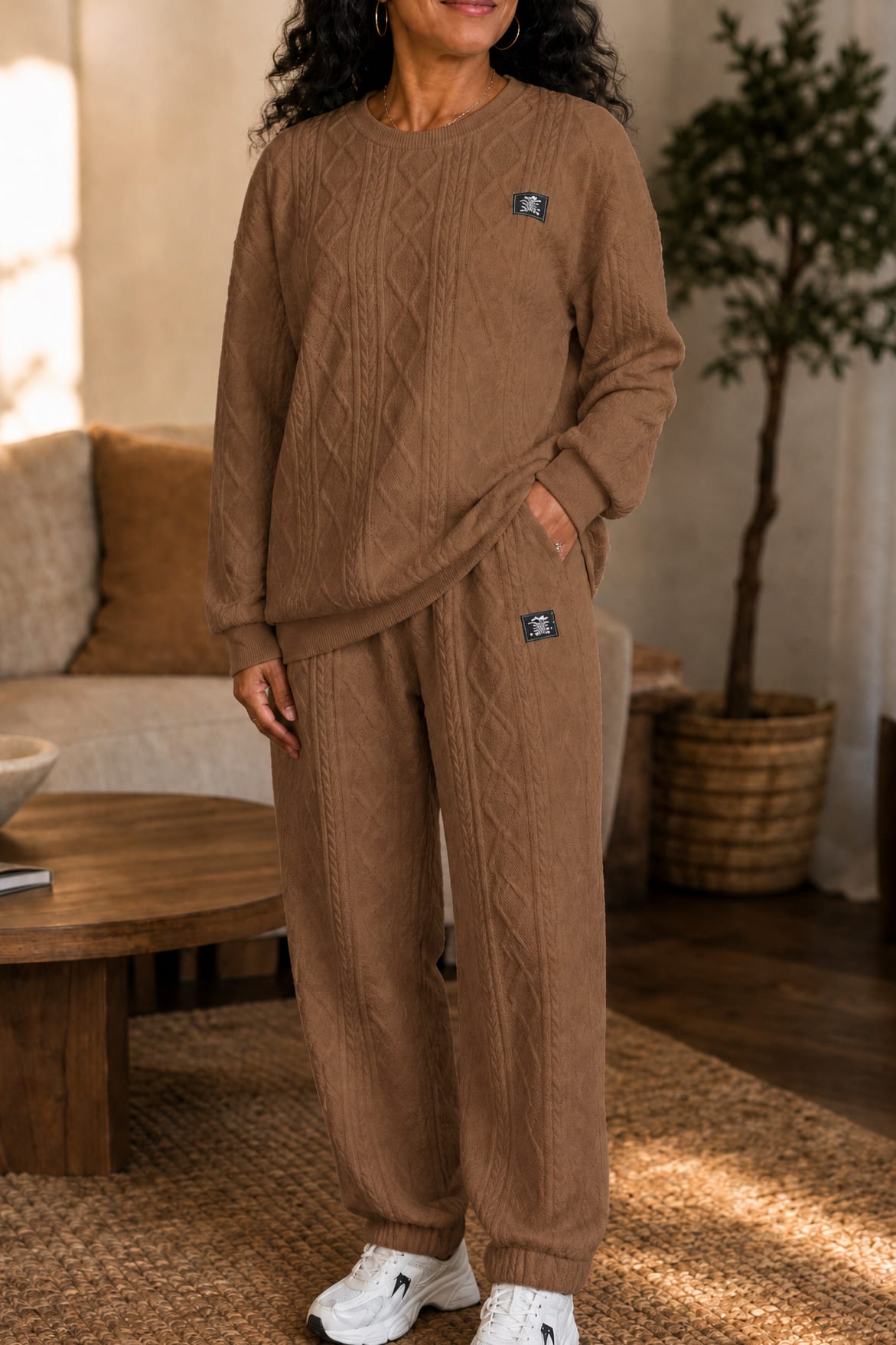 Women's Cable Knit Jumper Jogger Set | Rochelle_15