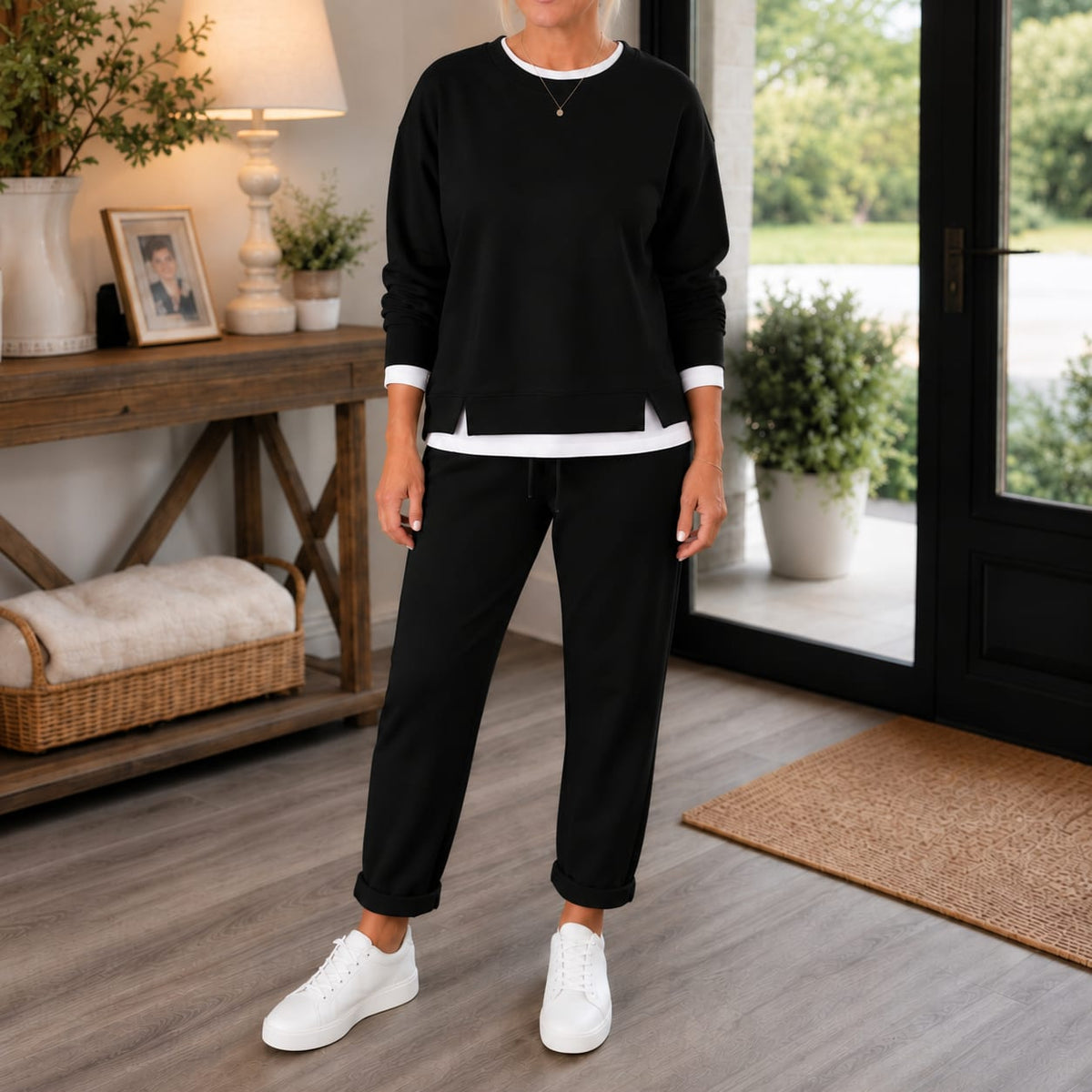Women's Side Slit Sweatshirt Jogger Set | Sonia_10