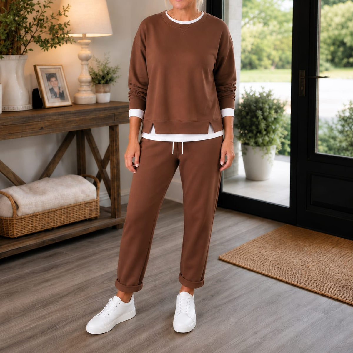 Women's Side Slit Sweatshirt Jogger Set | Sonia_11