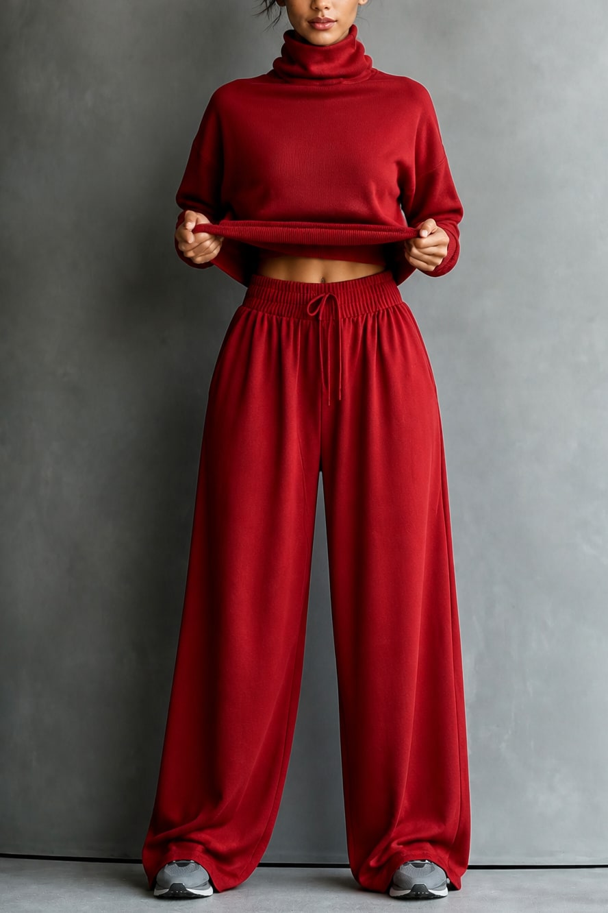 Women's Turtleneck Wide Leg Lounge Set | Maxine_9