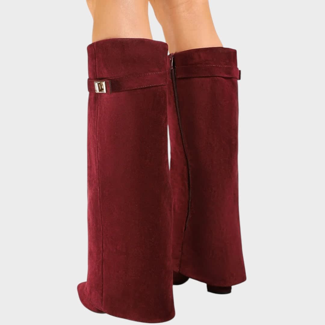 Women's Suede Fold Over Knee High Boots | Luna_12
