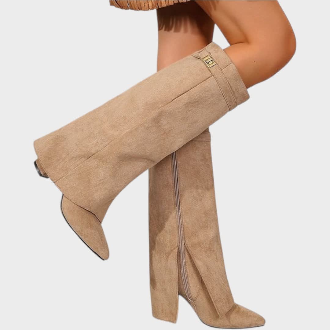 Women's Suede Fold Over Knee High Boots | Luna_3
