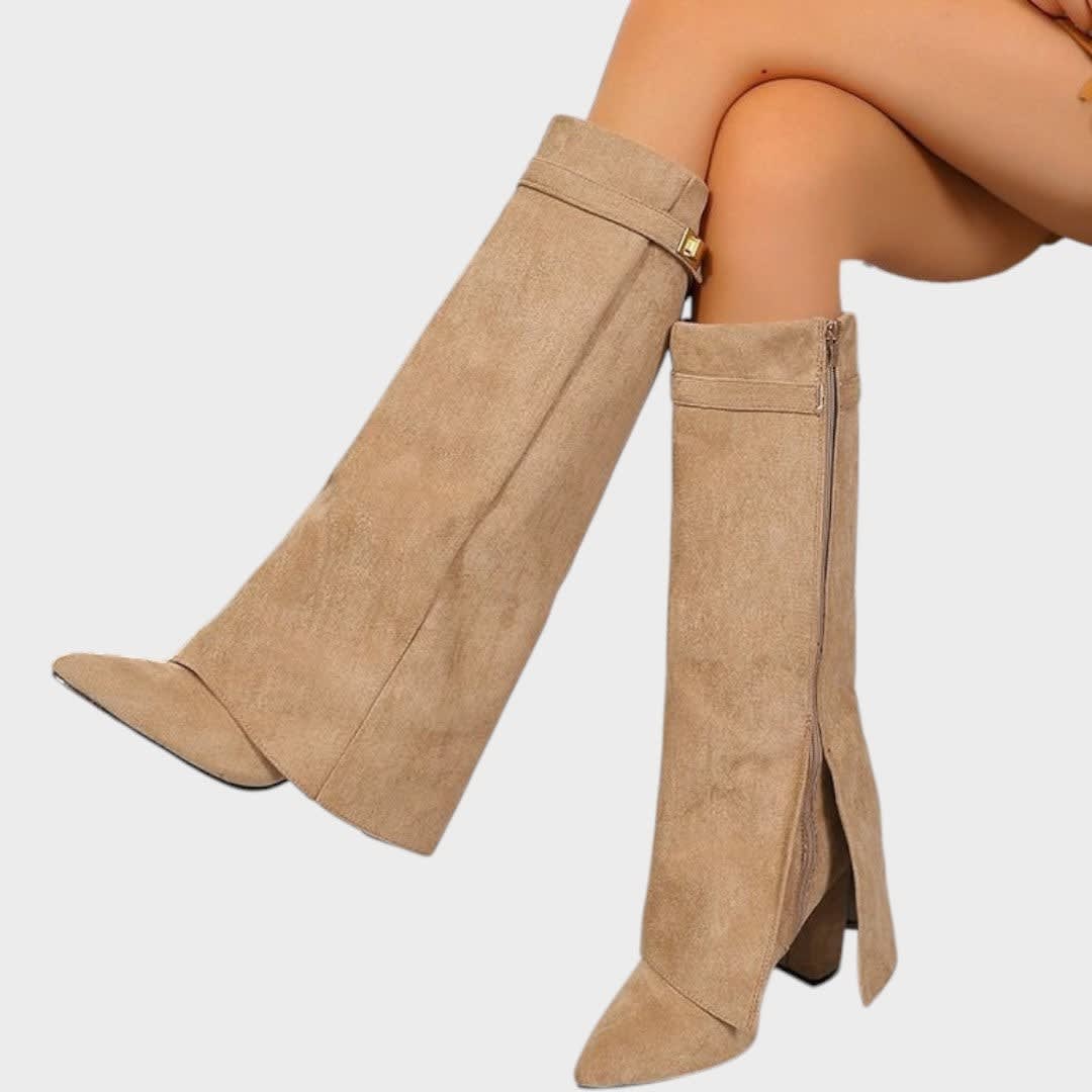 Women's Suede Fold Over Knee High Boots | Luna_4