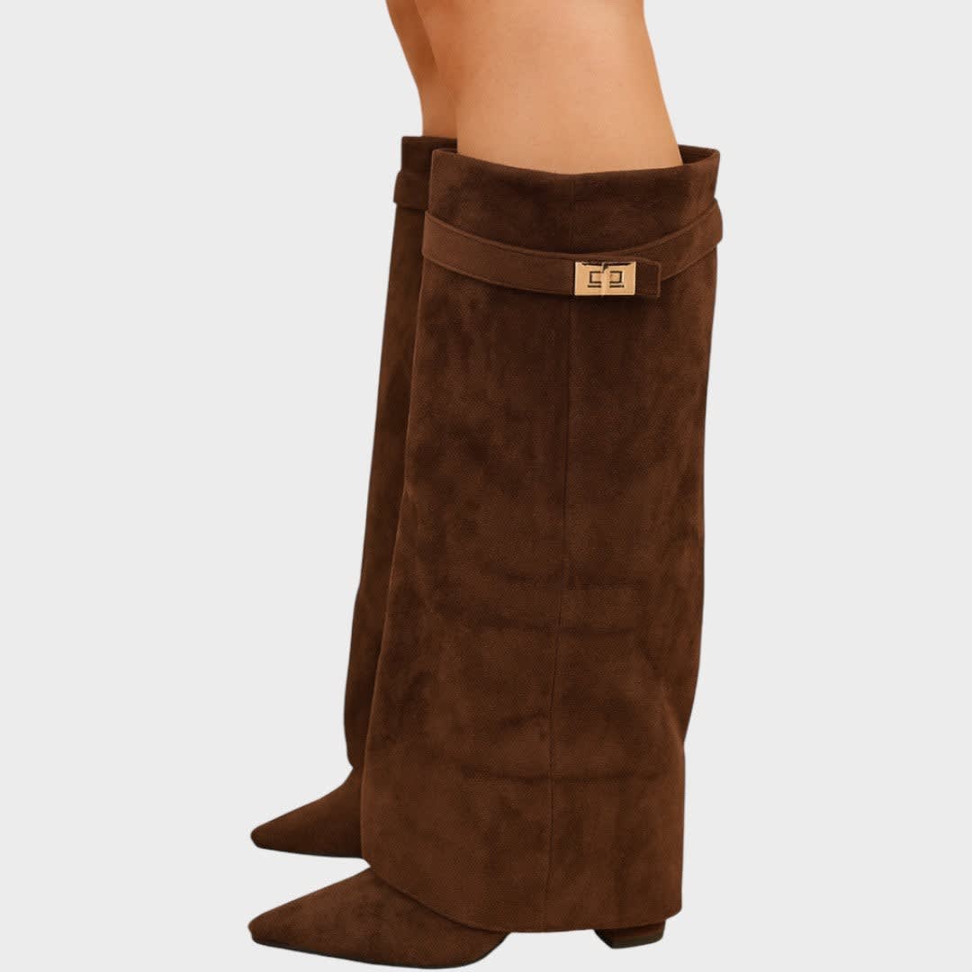 Women's Suede Fold Over Knee High Boots | Luna_5