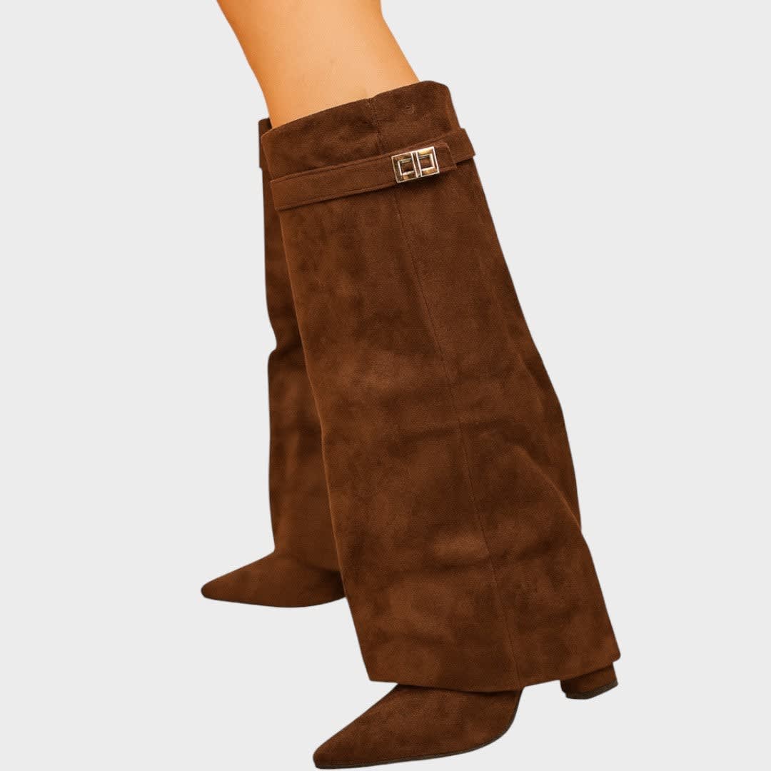 Women's Suede Fold Over Knee High Boots | Luna_6