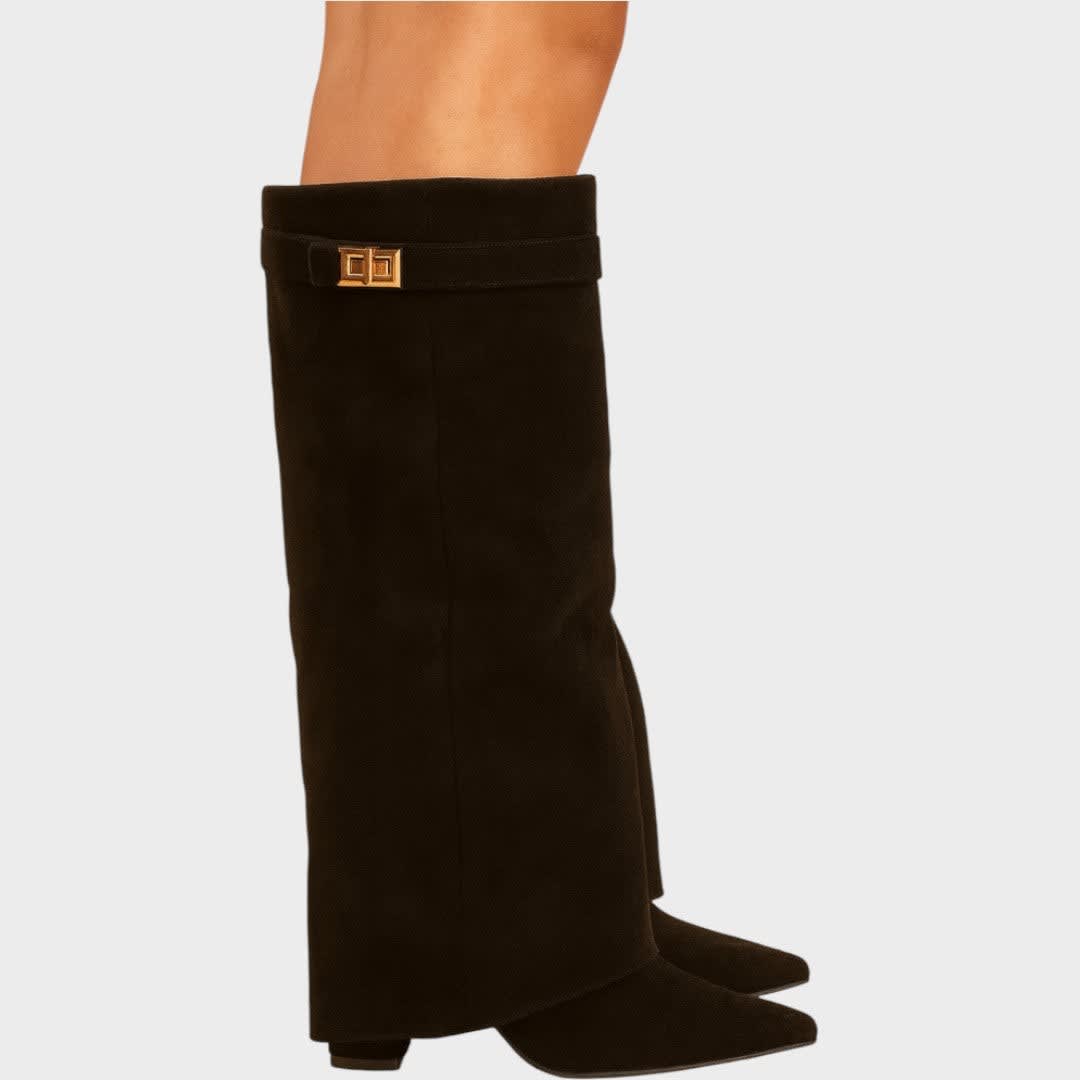 Women's Suede Fold Over Knee High Boots | Luna_8