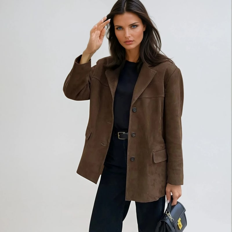 Women's Faux Suede Oversized Blazer | Rhonwen_1