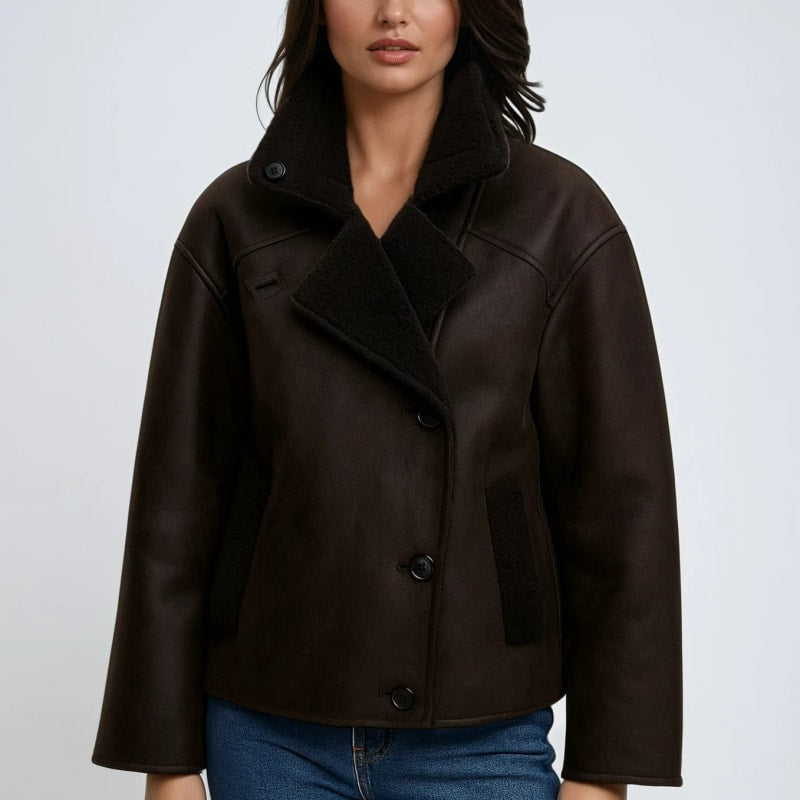 Women's Sherpa Collar Faux Suede Jacket | Rhiain_1