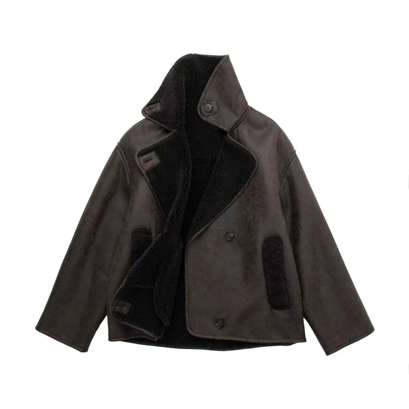 Women's Sherpa Collar Faux Suede Jacket | Rhiain_2