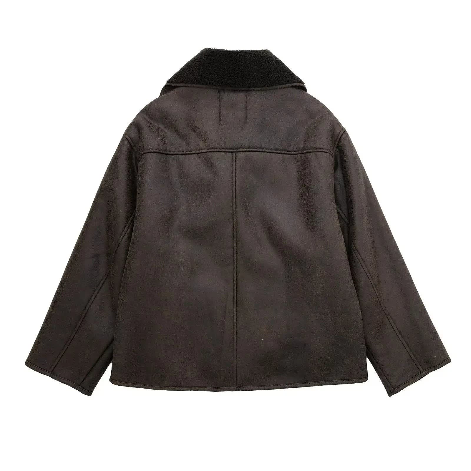 Women's Sherpa Collar Faux Suede Jacket | Rhiain_4