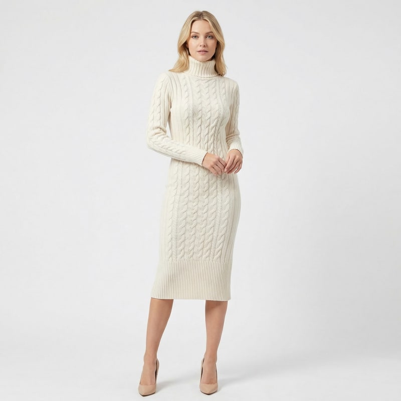 Women's Cable Knit Turtleneck Dress | Undine_1