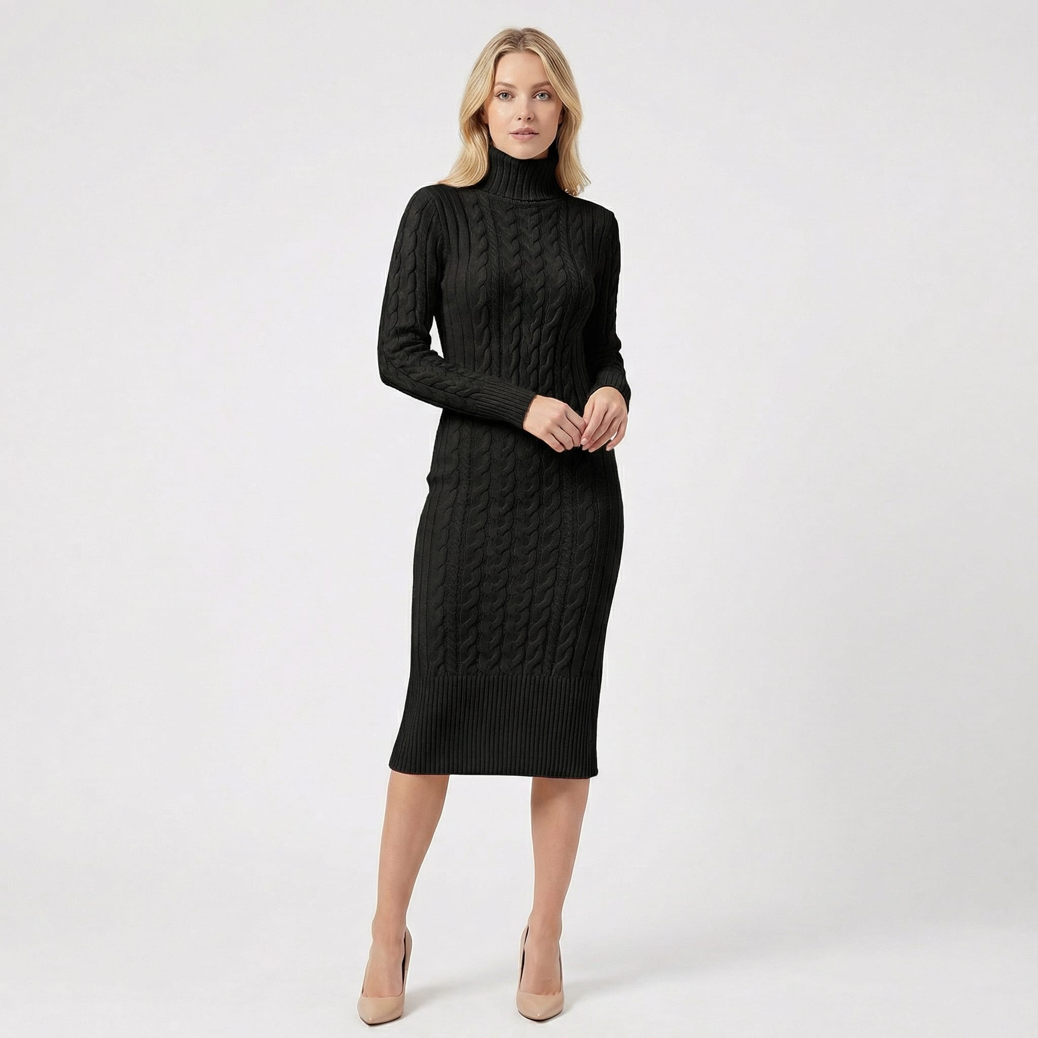 Women's Cable Knit Turtleneck Dress | Undine_3