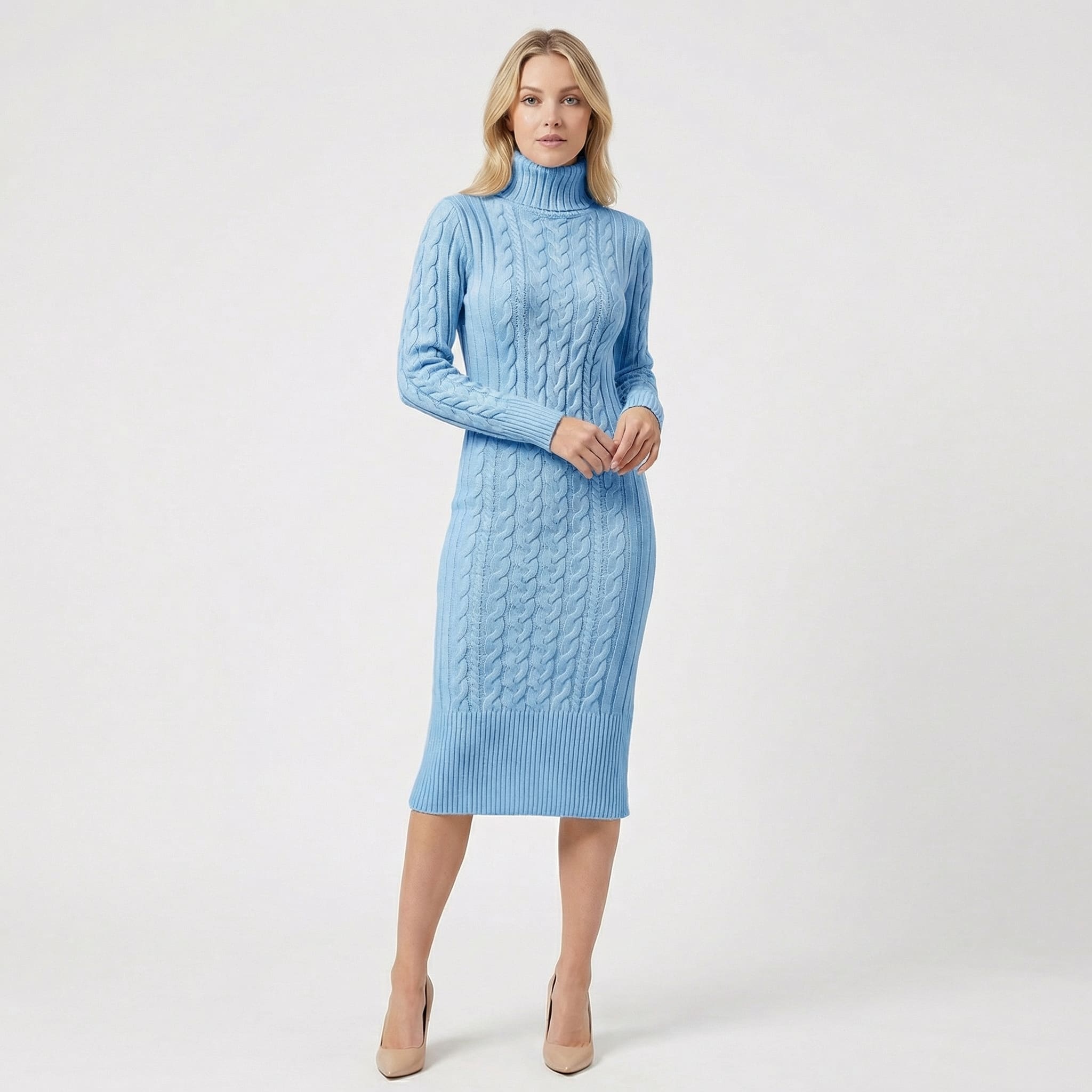 Women's Cable Knit Turtleneck Dress | Undine_6