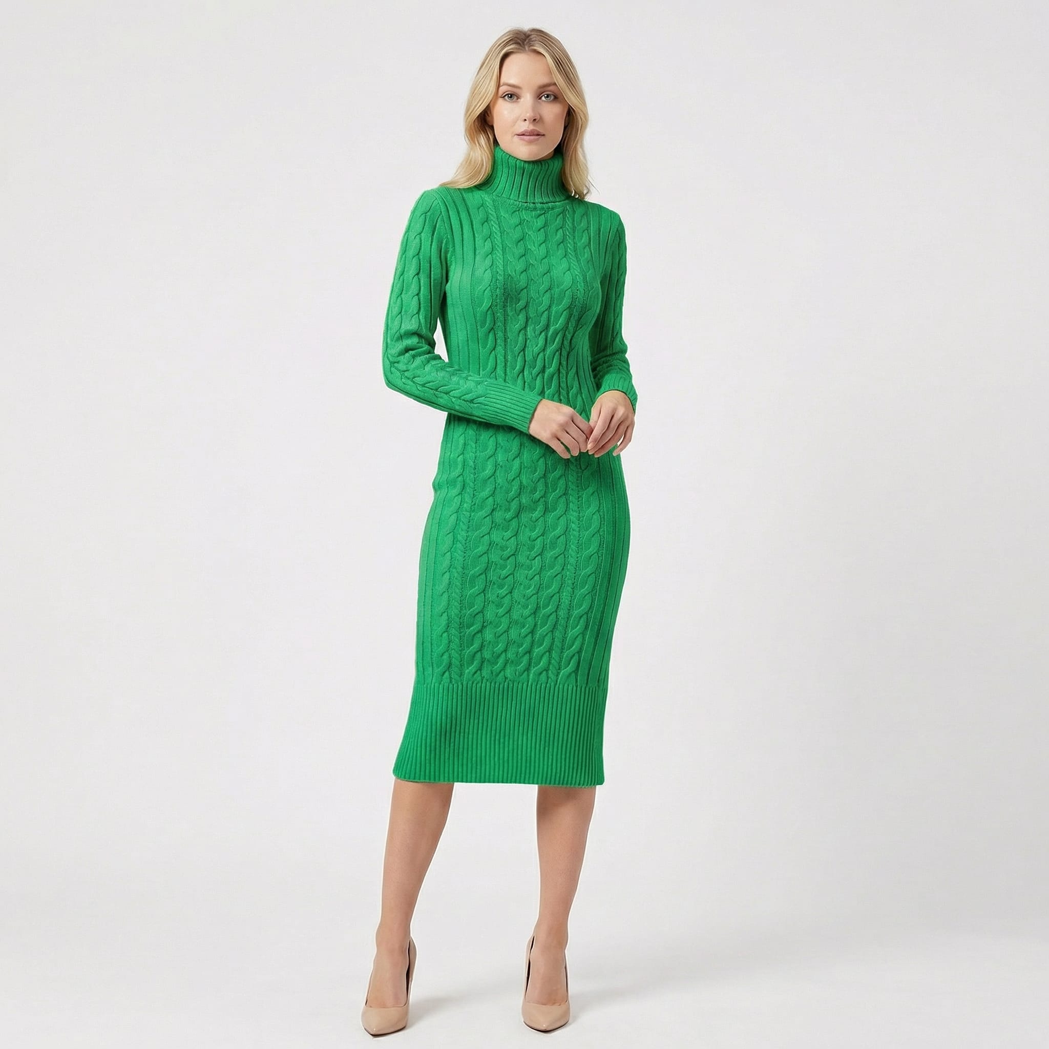 Women's Cable Knit Turtleneck Dress | Undine_7