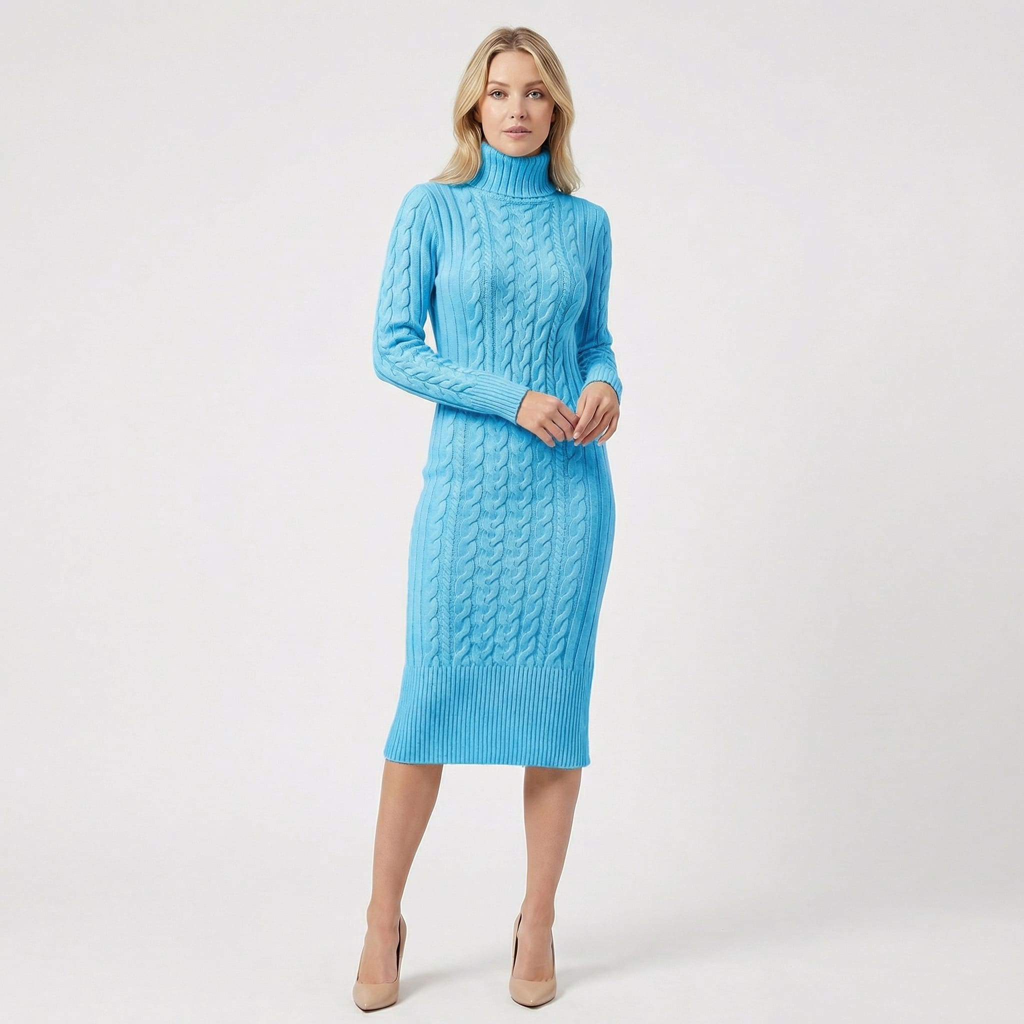 Women's Cable Knit Turtleneck Dress | Undine_9