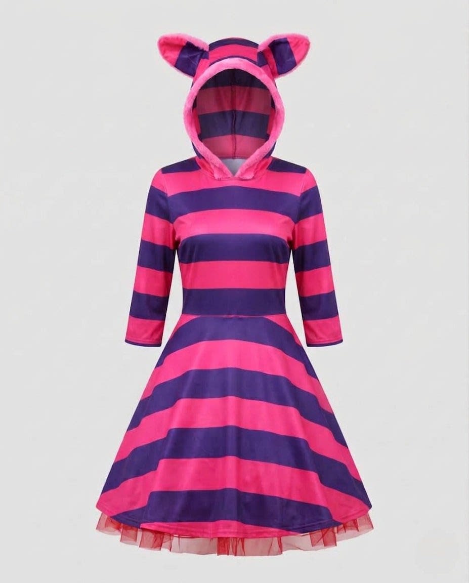 Women's Striped Hooded Cat Costume Dress | Niamh_4