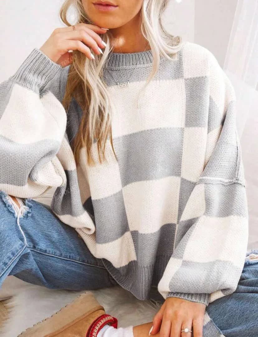 Women's Checkerboard Knit Jumper | Jessie_10