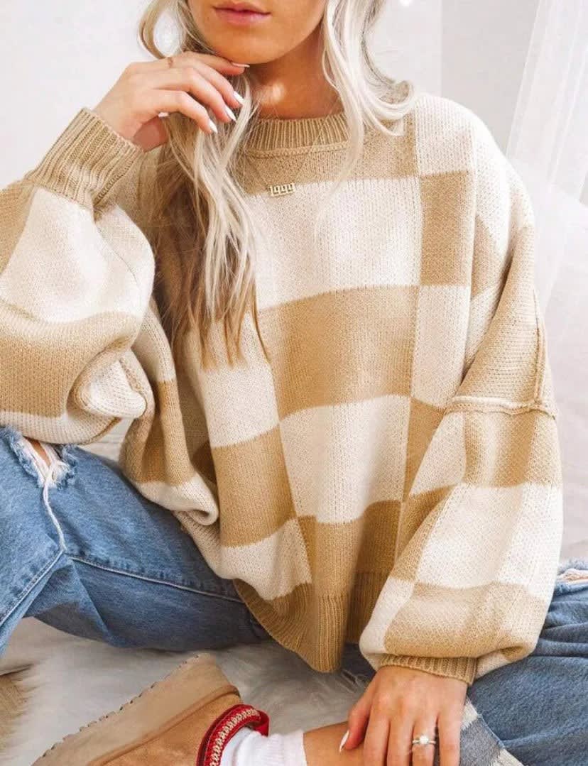 Women's Checkerboard Knit Jumper | Jessie_11