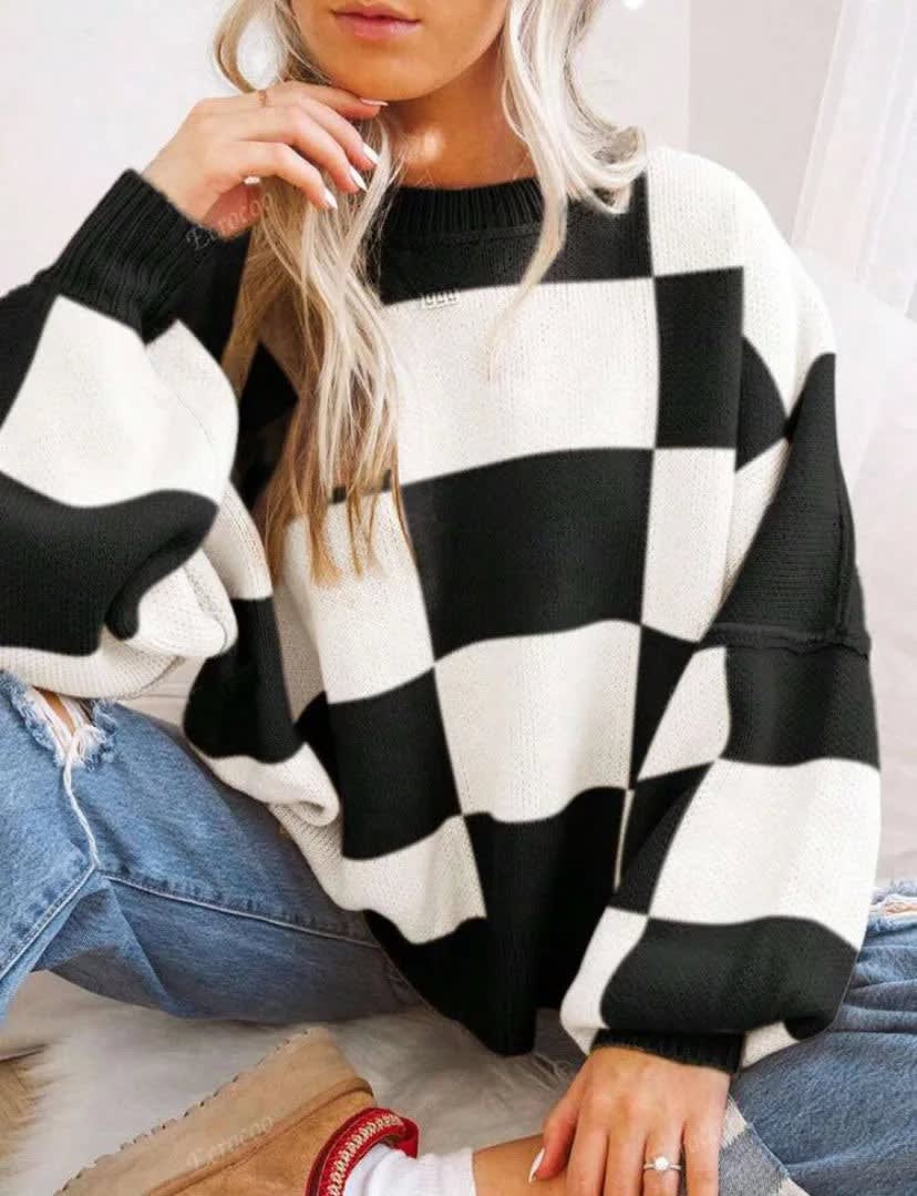 Women's Checkerboard Knit Jumper | Jessie_14