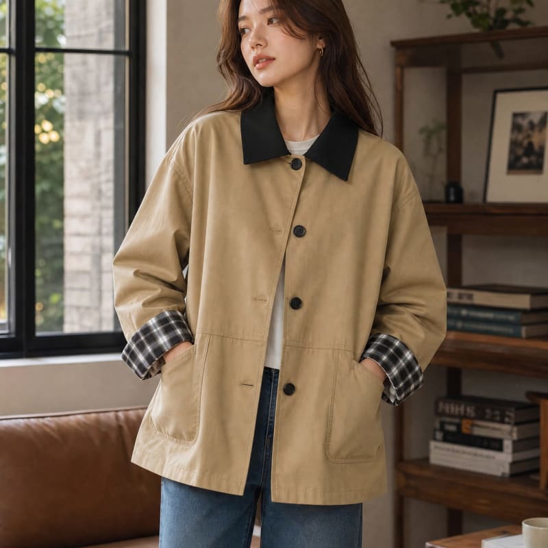 Women's Oversized Contrast Collar Jacket | Wenna_1