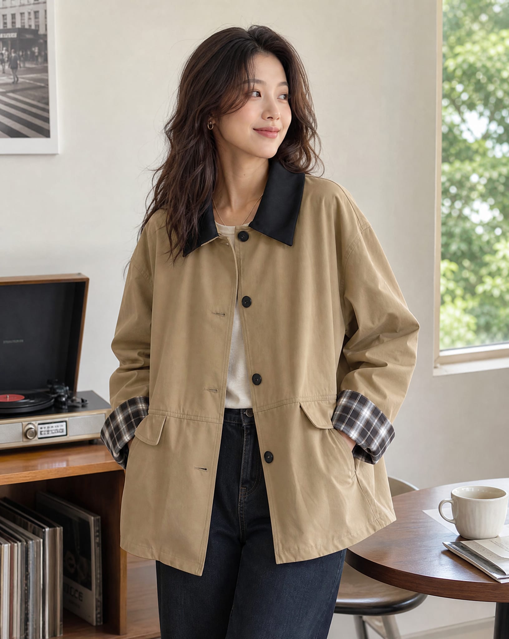 Women's Oversized Contrast Collar Jacket | Wenna_2