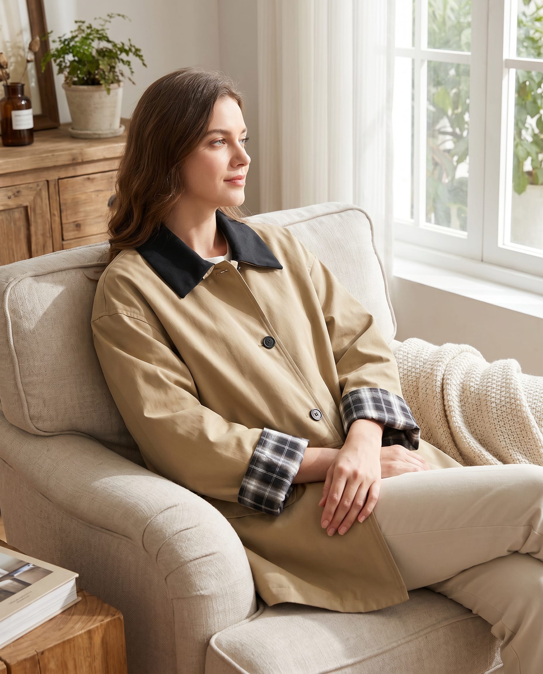 Women's Oversized Contrast Collar Jacket | Wenna_3
