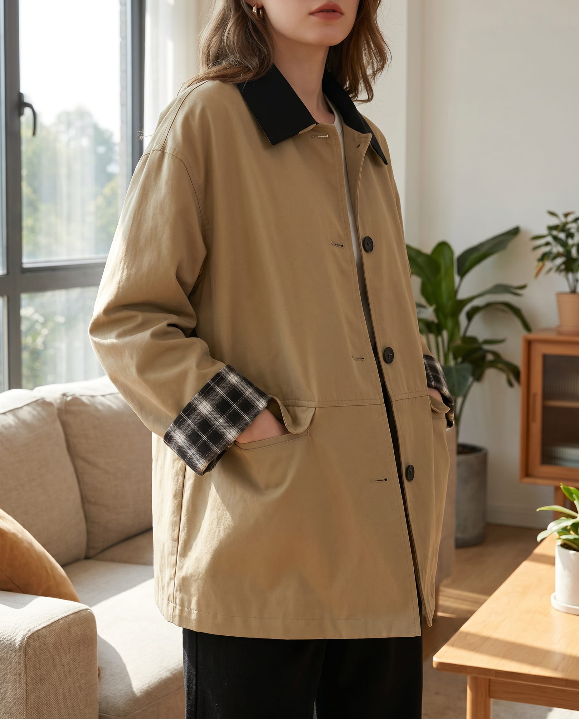 Women's Oversized Contrast Collar Jacket | Wenna_4