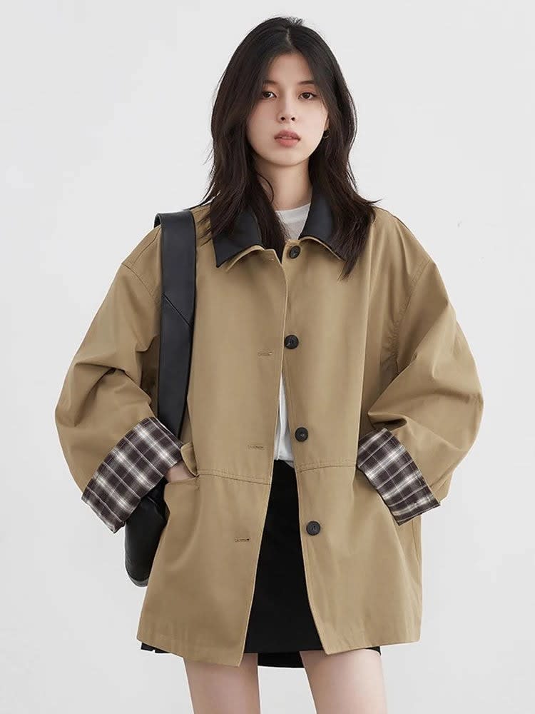 Women's Oversized Contrast Collar Jacket | Wenna_5