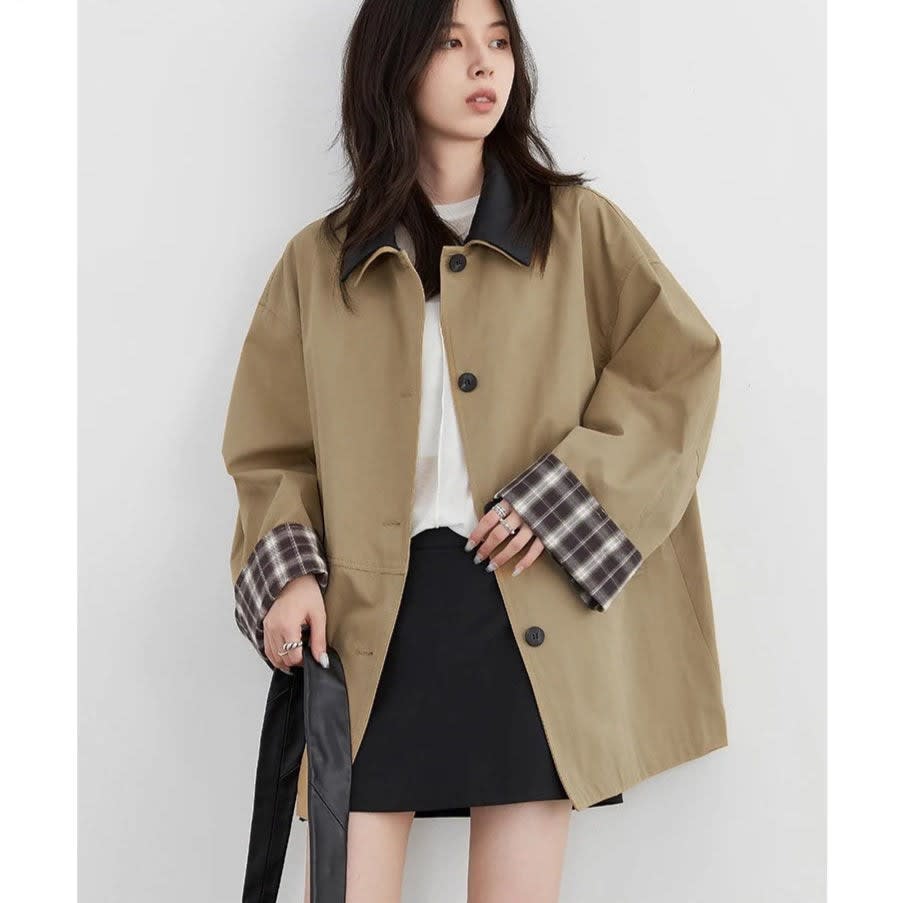 Women's Oversized Contrast Collar Jacket | Wenna_6