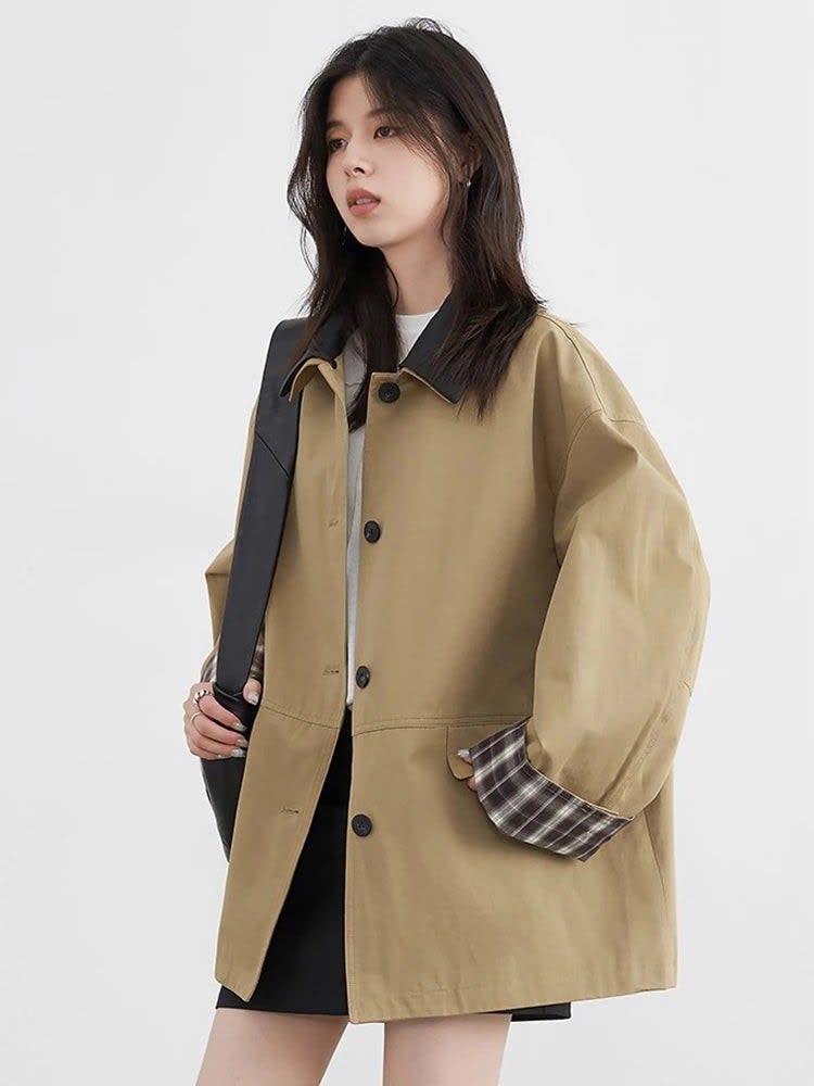 Women's Oversized Contrast Collar Jacket | Wenna_7