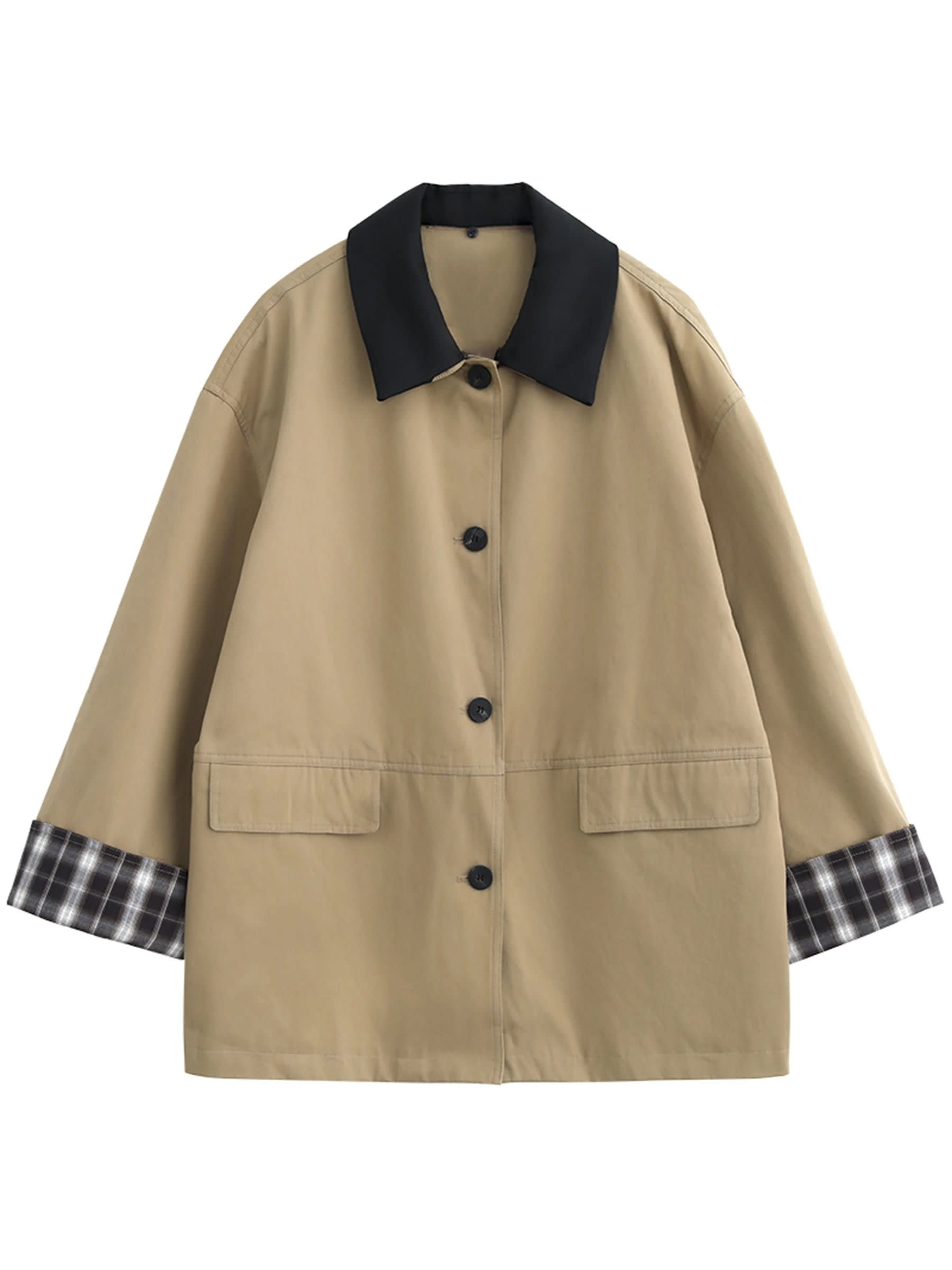 Women's Oversized Contrast Collar Jacket | Wenna_9