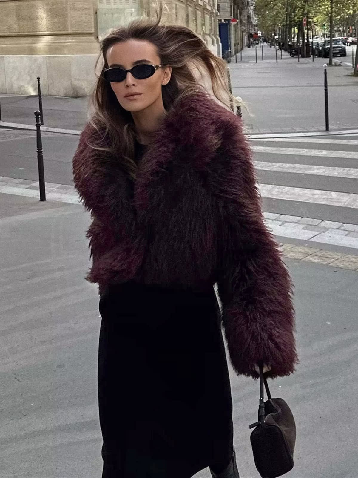 Women's Cropped Faux Fur Coat | Lleucu_5