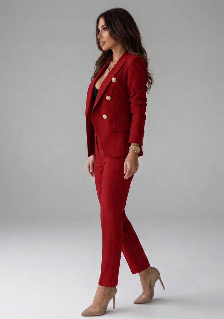 Women's Double Breasted Blazer Trouser Set | Marsaili_4