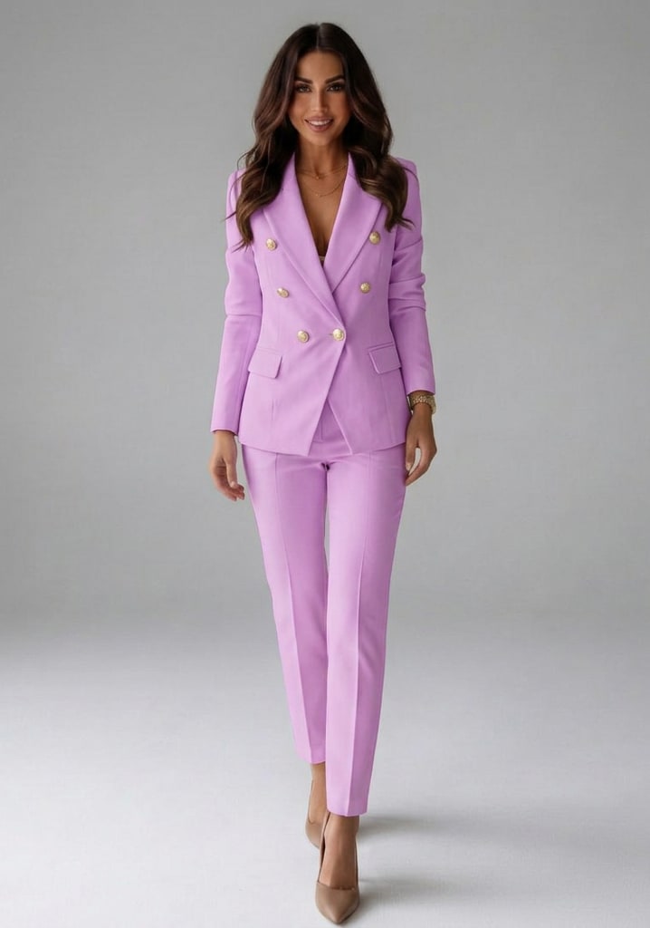 Women's Double Breasted Blazer Trouser Set | Marsaili_9